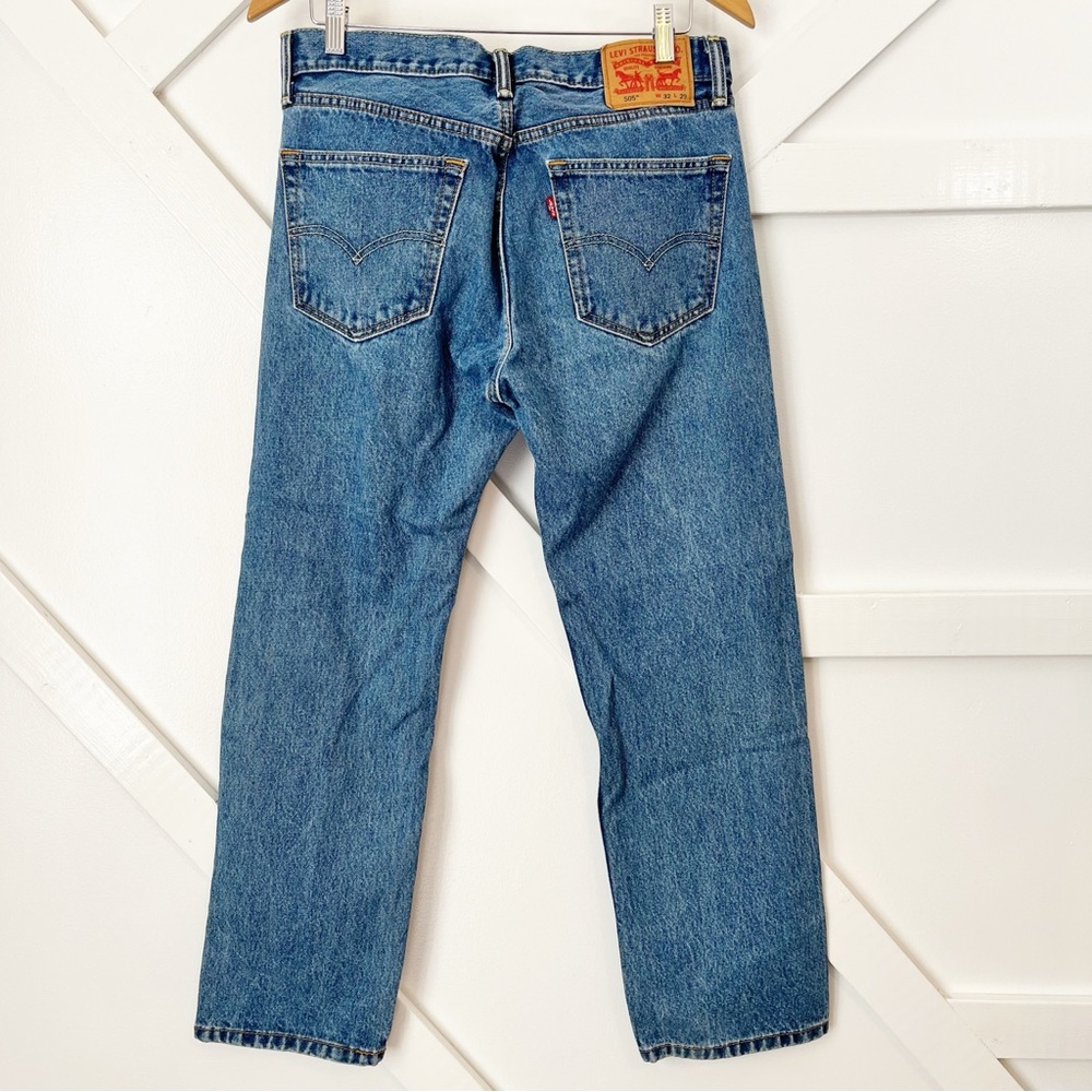 Levis 505 Denim Blue Jeans Men's 32x29 Regular Straight Y2K Red Tab Medium Wash - Picture 2 of 7